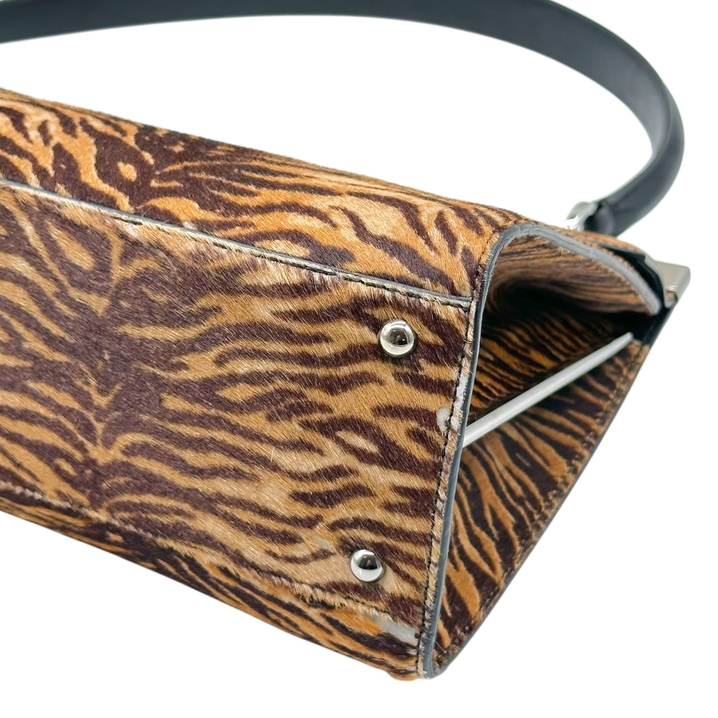 Salvatore Ferragamo Brown Zebra Print Ponyahir Large Gancini Shoulder Bag