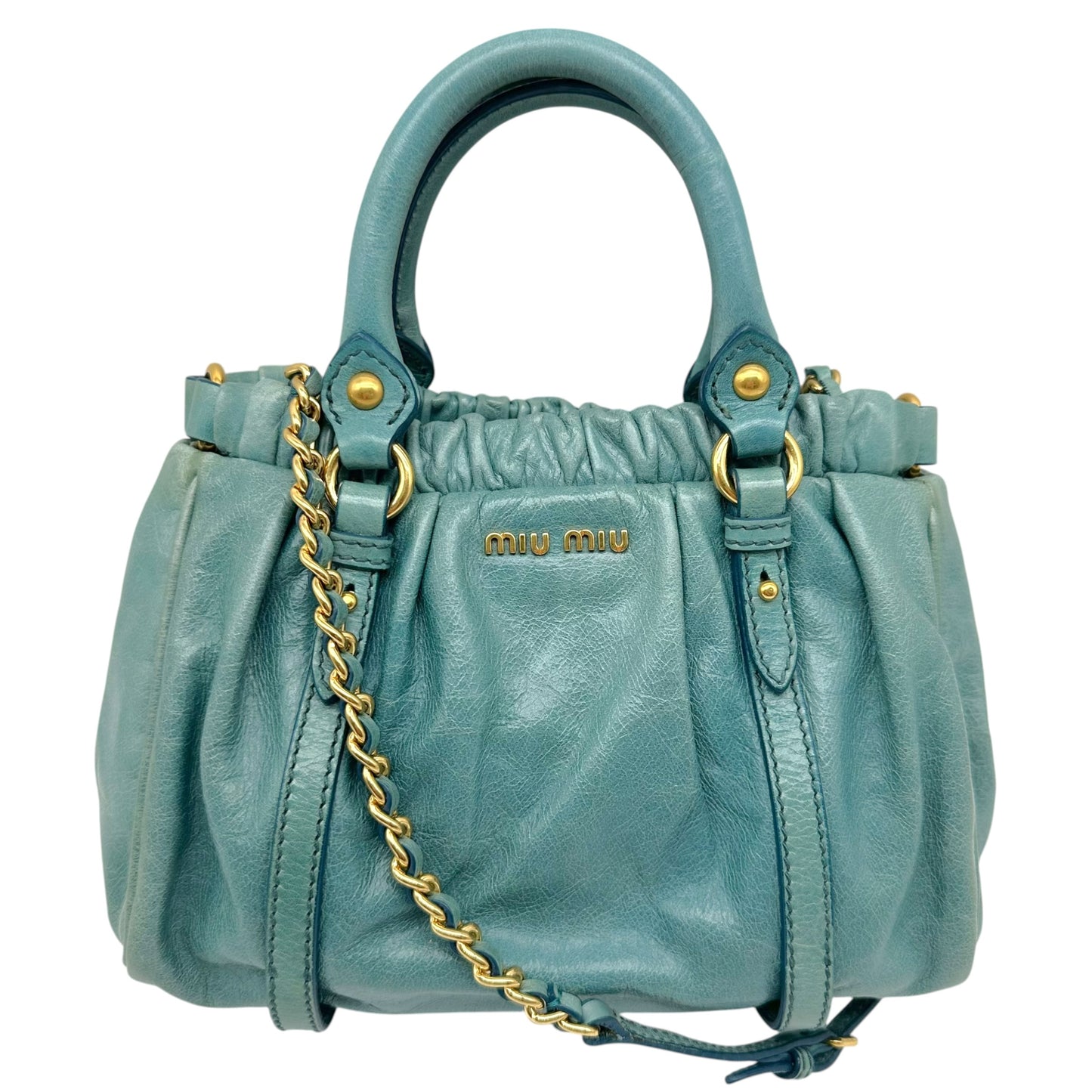 Miu Miu Turquoise Leather Mini Vitello 2-Way Bag
