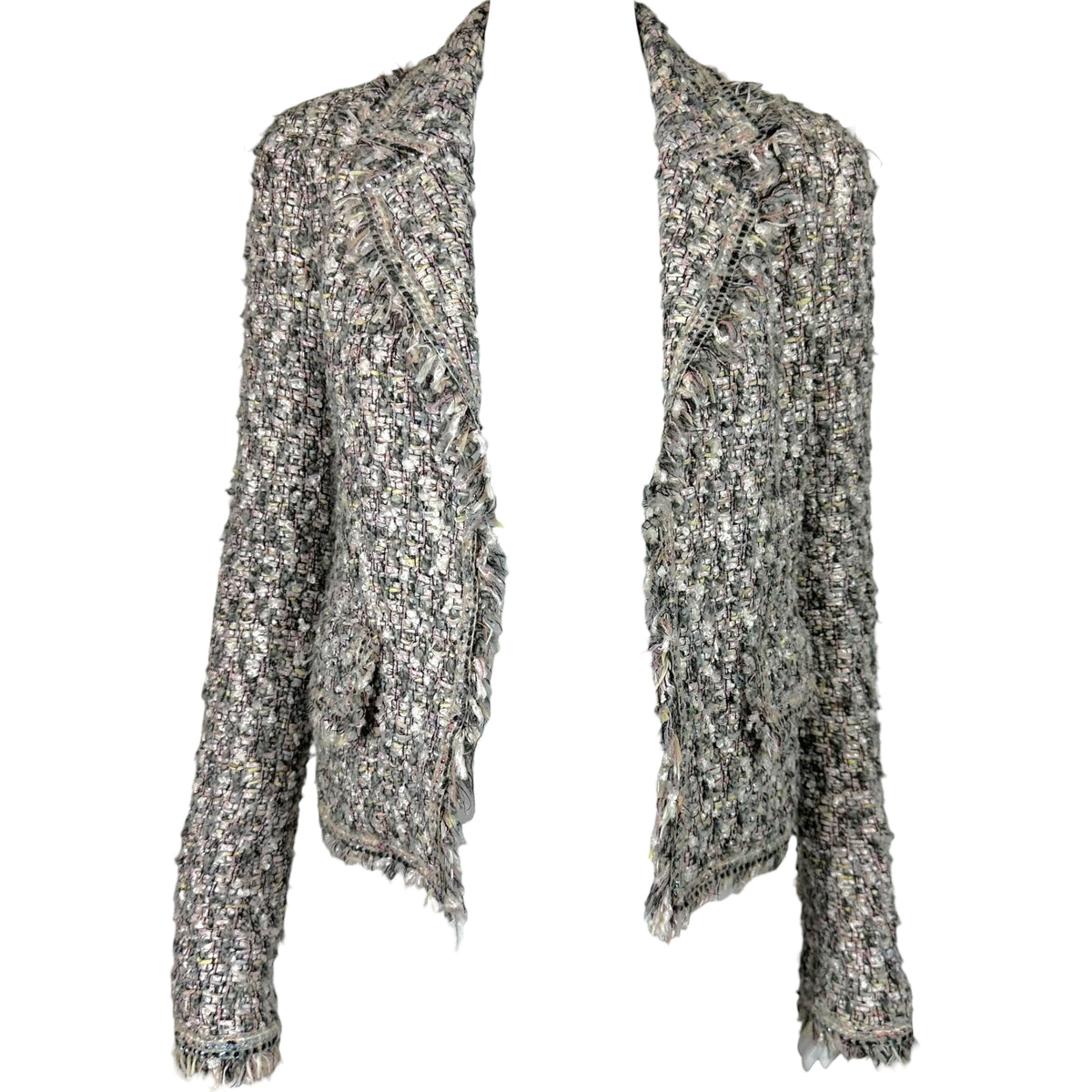 Chanel Tweed Blazer Jacket Pink Gray Sequin Trim