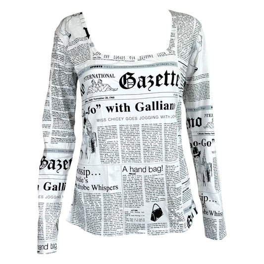 John Galliano White & Black Gazette Newsprint Longsleeve T-Shirt