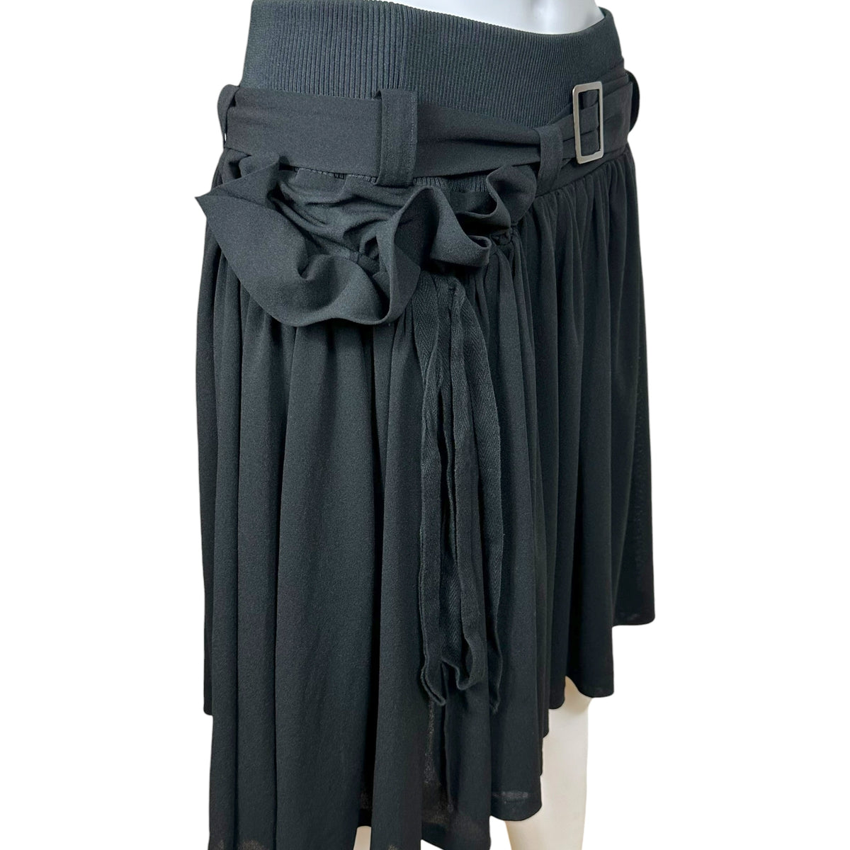Y-3 Black Asymmetrical Belted Midi Skirt