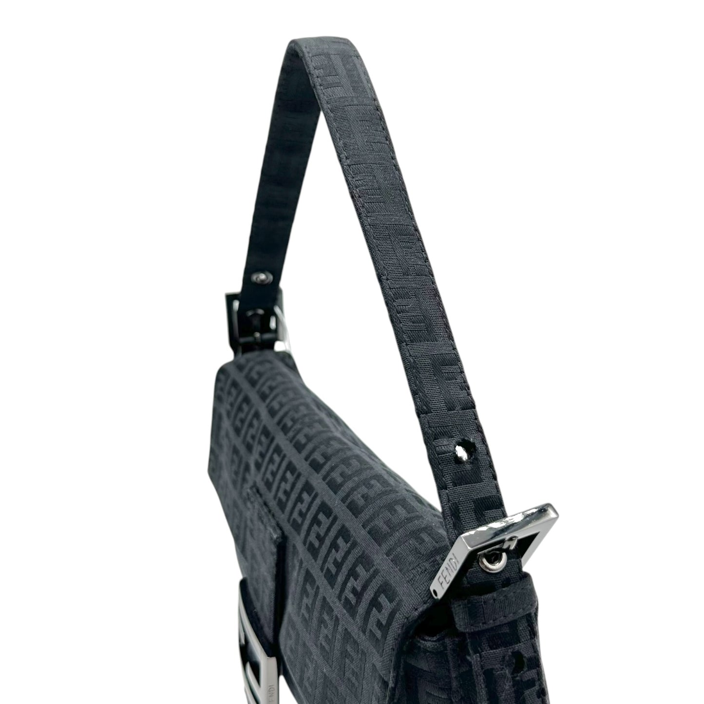 Fendi Black Zucchino Monogram Baguette Bag