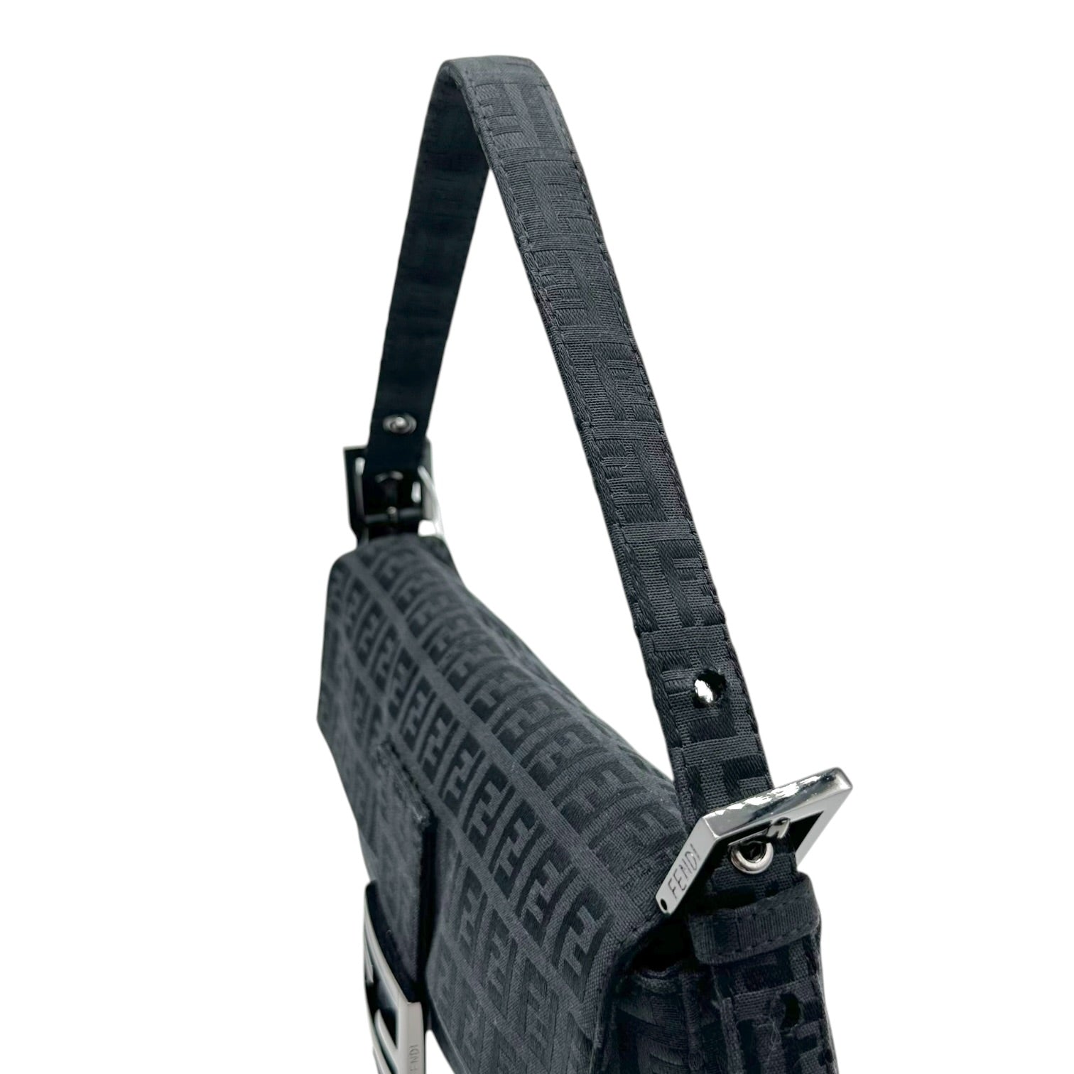 Fendi Black Zucchino Monogram Baguette Bag