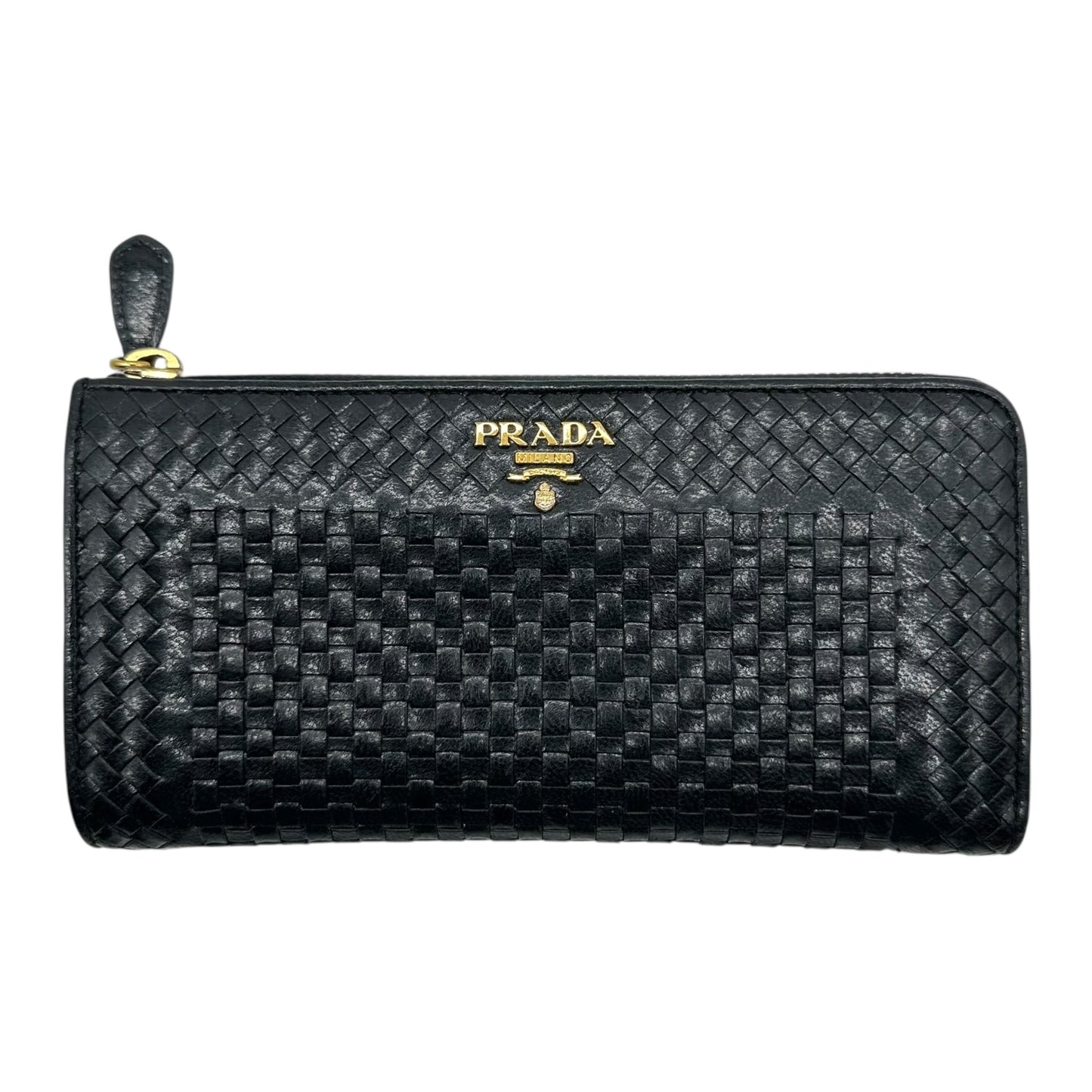 Prada Black Intrecciato Woven Leather Long Wallet