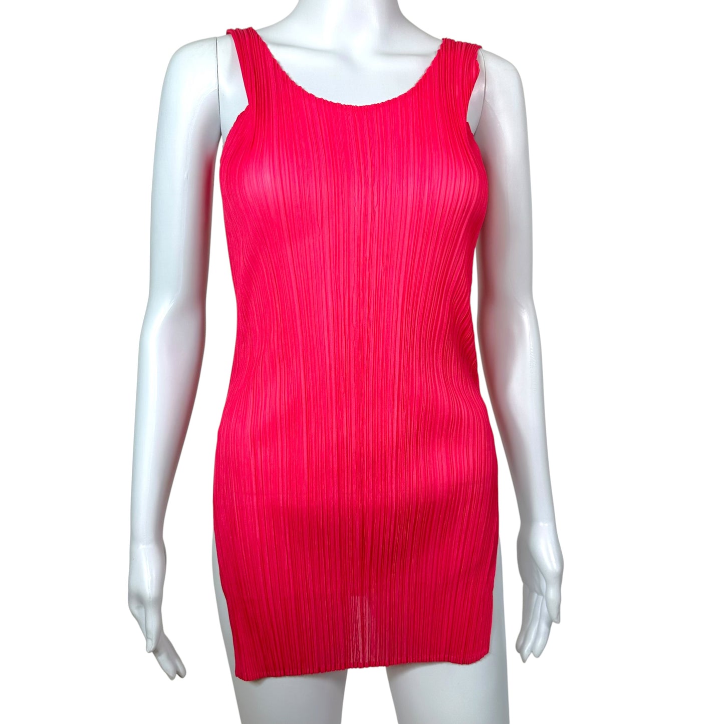 Issey Miyake Pleated Hot Pink Pleated Side Slit Tunic Top