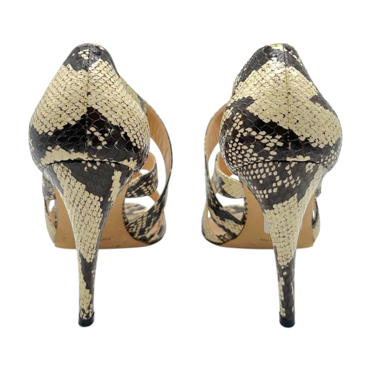 Manolo Blahnik Black & Ivory Python Strappy Heeled Pumps