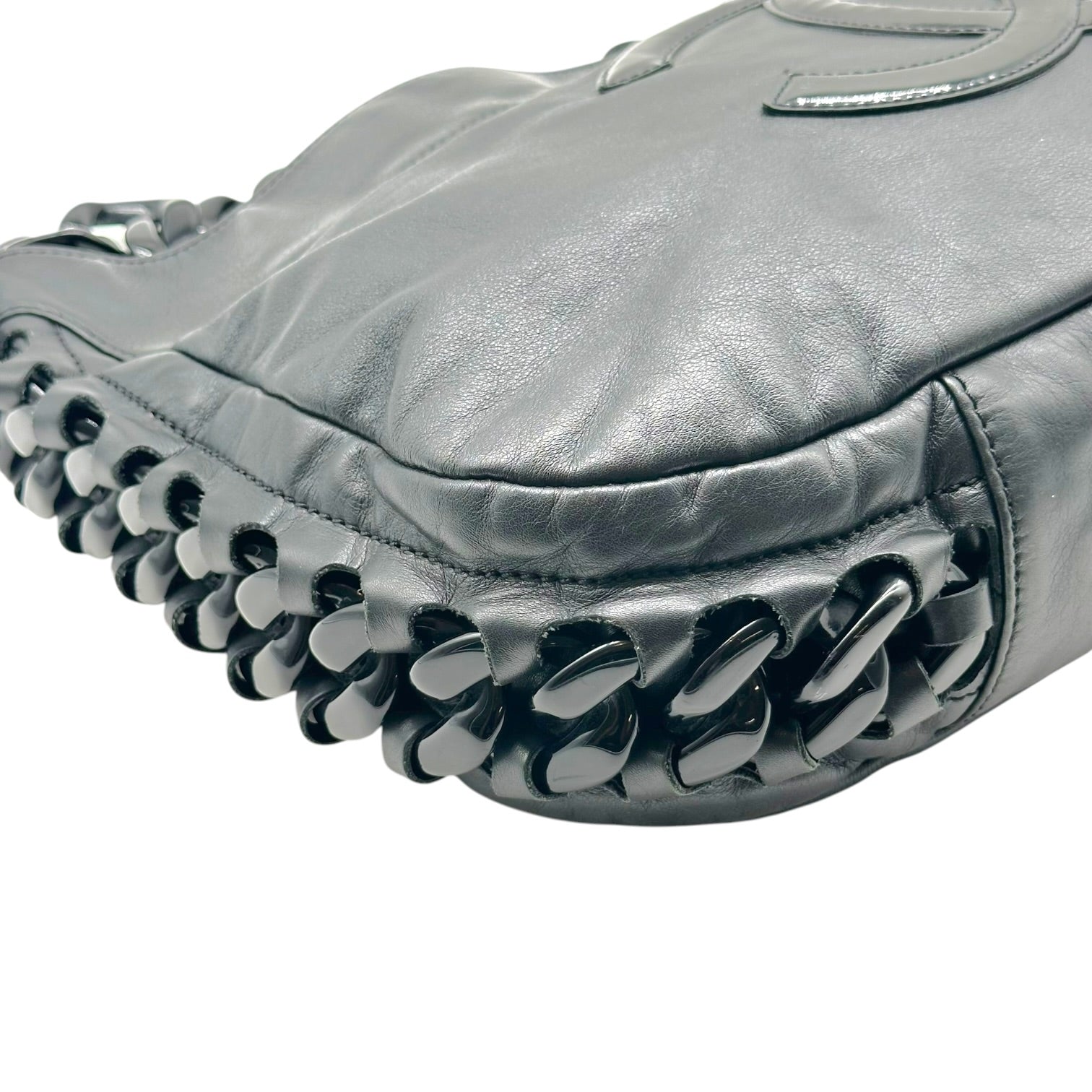 Chanel Black Leather Hobo Bag With Chain Strap