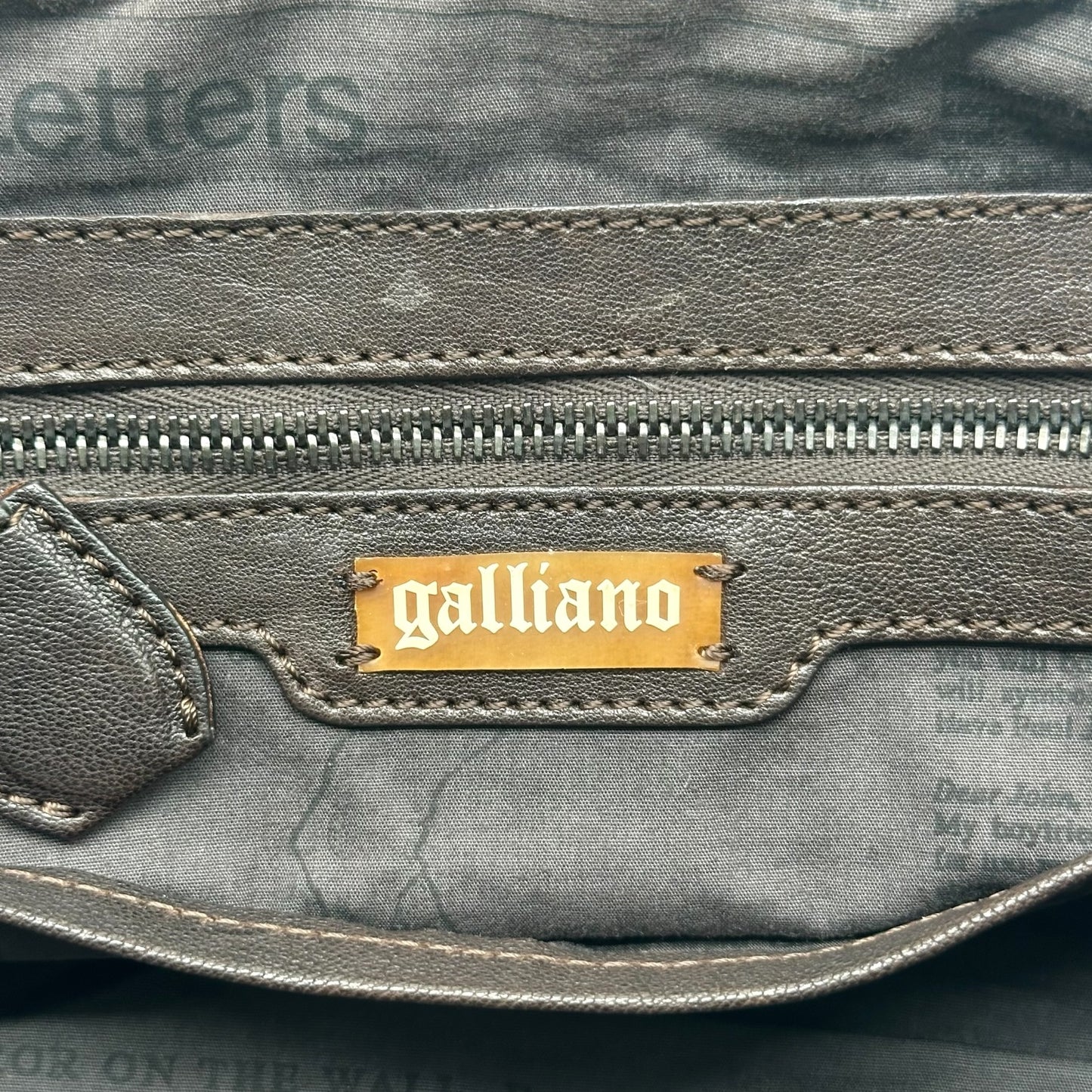 Galliano Brown & Silver Studded Logo Shoulder Bag