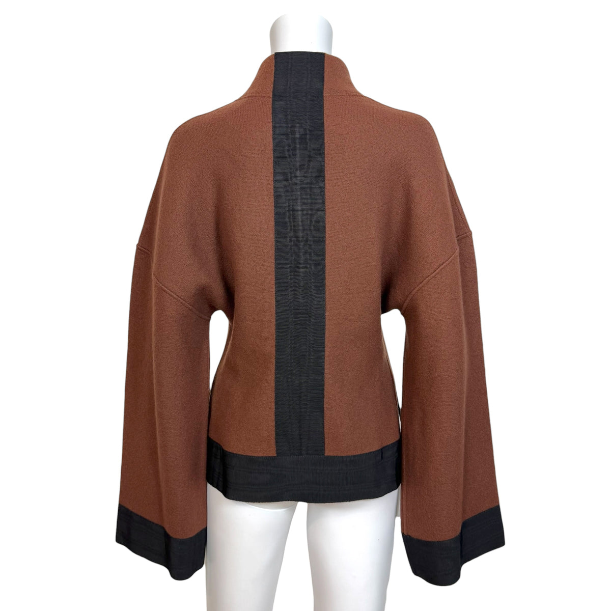 Salvatore Ferragamo Burgundy & Black Wool Knit Wide Sleeve Napoleon Jacket