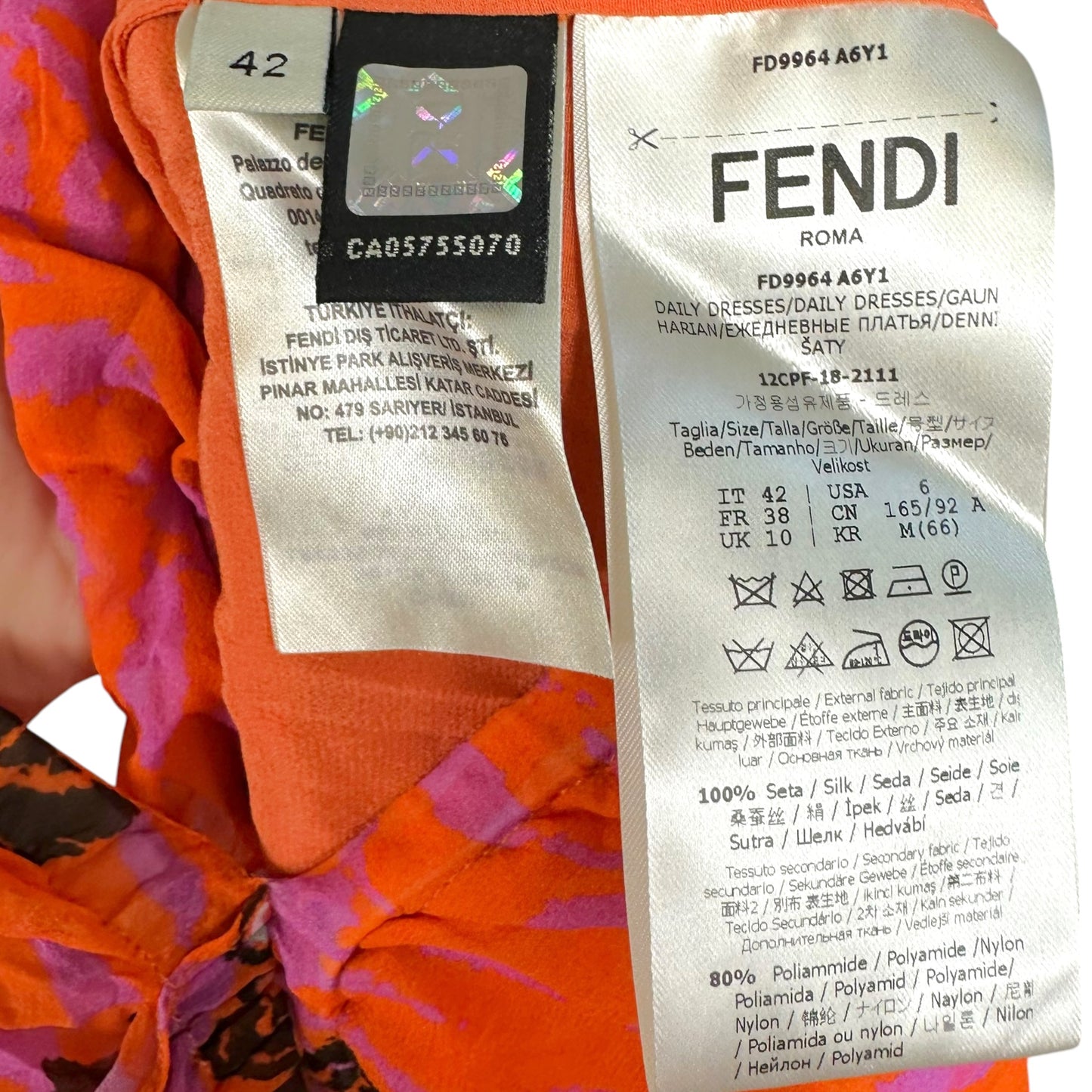 Fendi Orange & Purple Printed Silk Batwing Sleeve Cut-Out Maxi Dress NEW