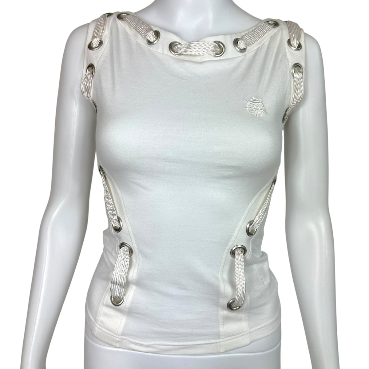 Antonio Berardi White Eyelet Embellished Low-Back Tank NEW