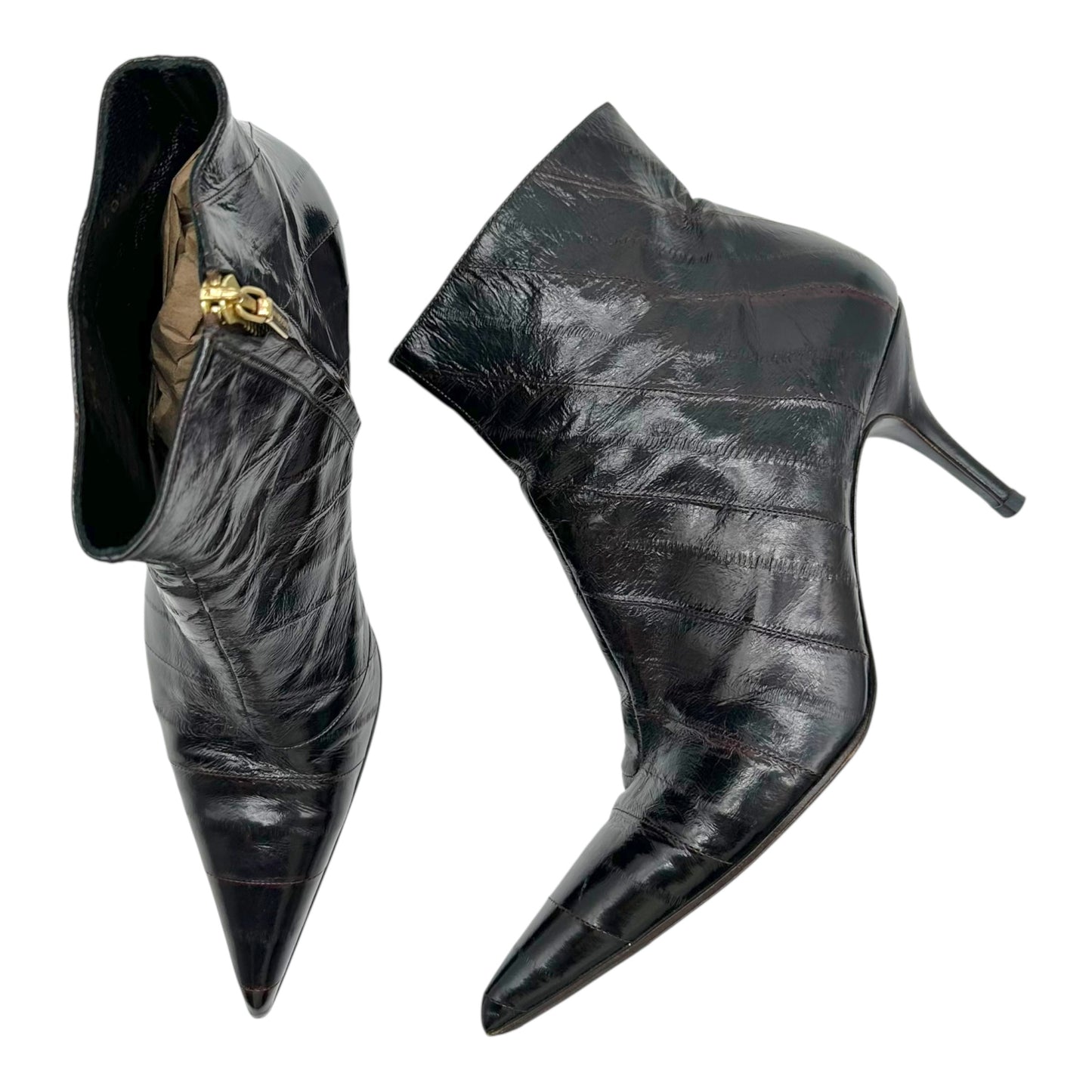 Dolce & Gabbana Brown Eel Skin Pointed Toe Heeled Ankle Boots