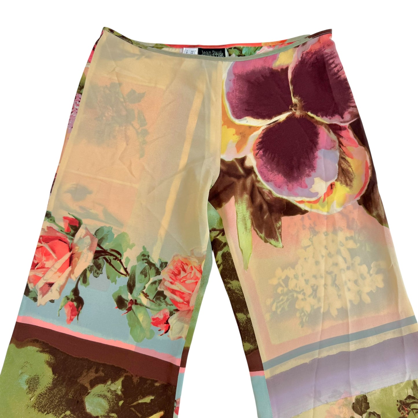 Jean Paul Gaultier Floral Print Silk Wide-Leg Pants