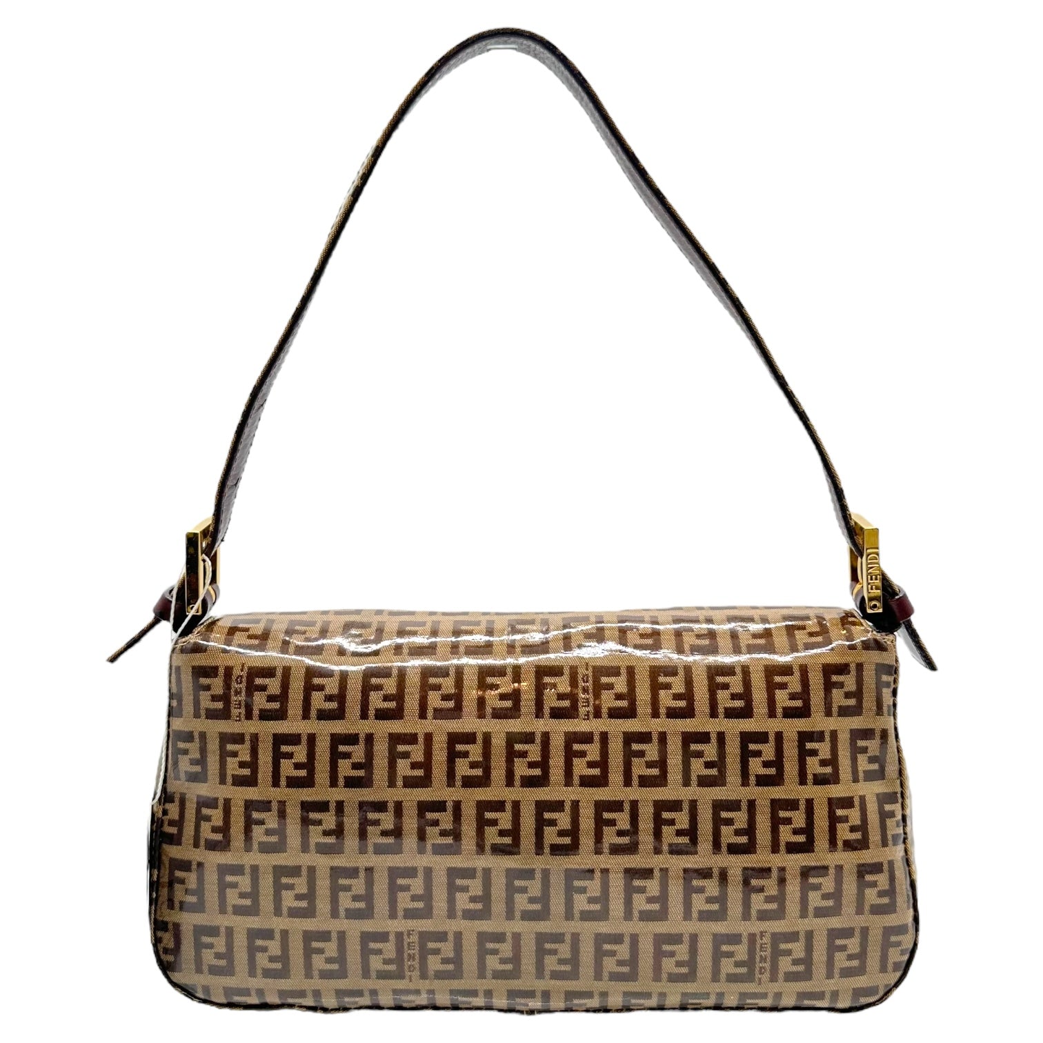Fendi Coated Canvas Zucchino Monogram Glitter Buckle Baguette Bag - Outfit Repeater