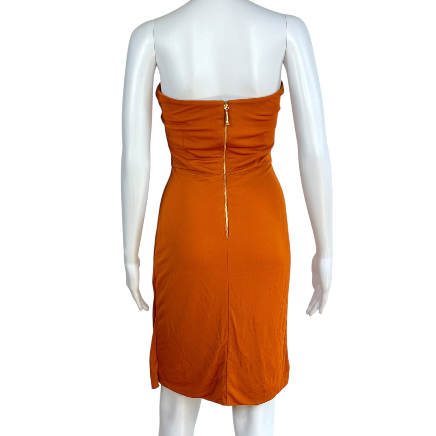 Gucci Burnt Orange Strapless Mini Dress w/ Bamboo Brooch