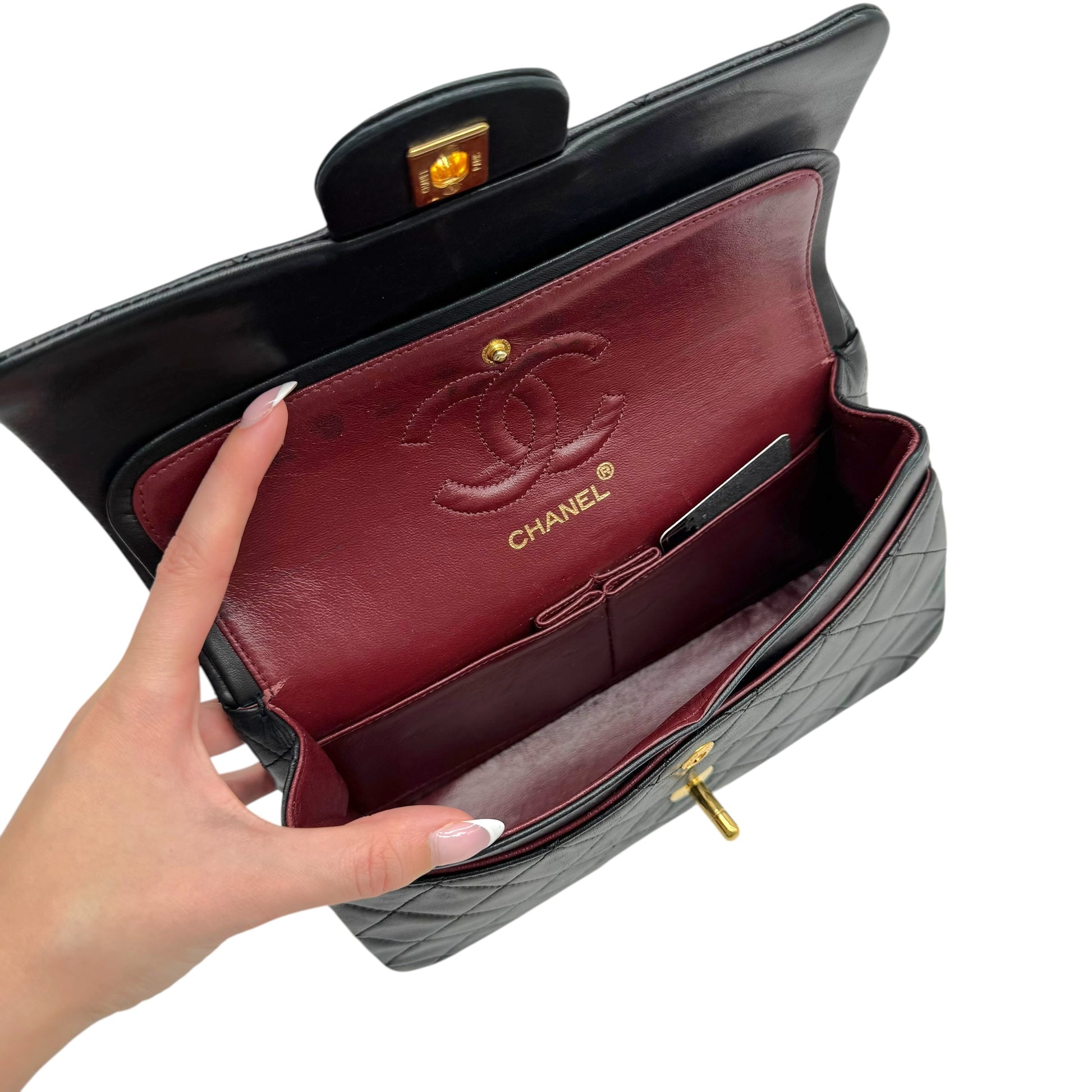 Chanel Black Lambskin Matelasse Small Classic Double Flap Bag