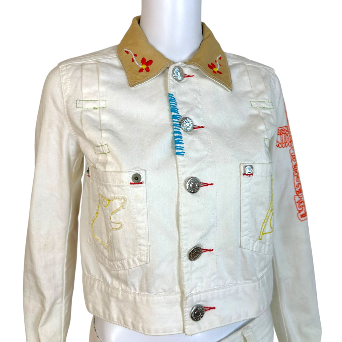 Dsquared2 White Denim Embroidered Crop Jacket