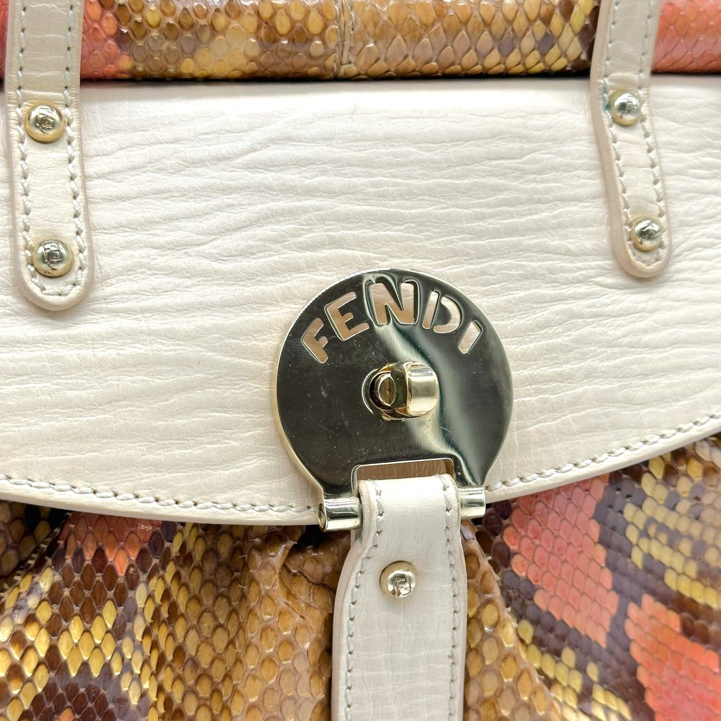 Fendi Brown & Pink Ivory Leather Trim Python Pequin Magic Handbag