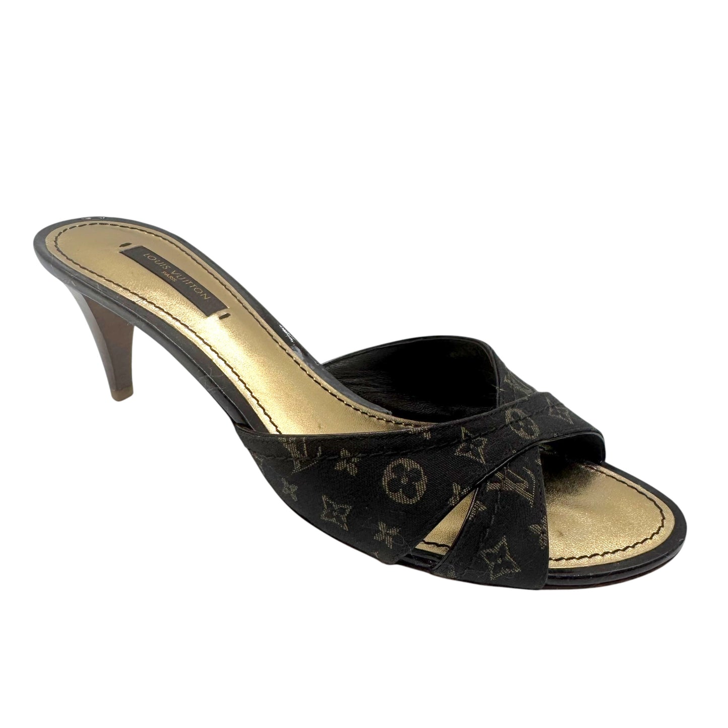 Louis Vuitton Brown Lin Monogram Kitten Heel Mules
