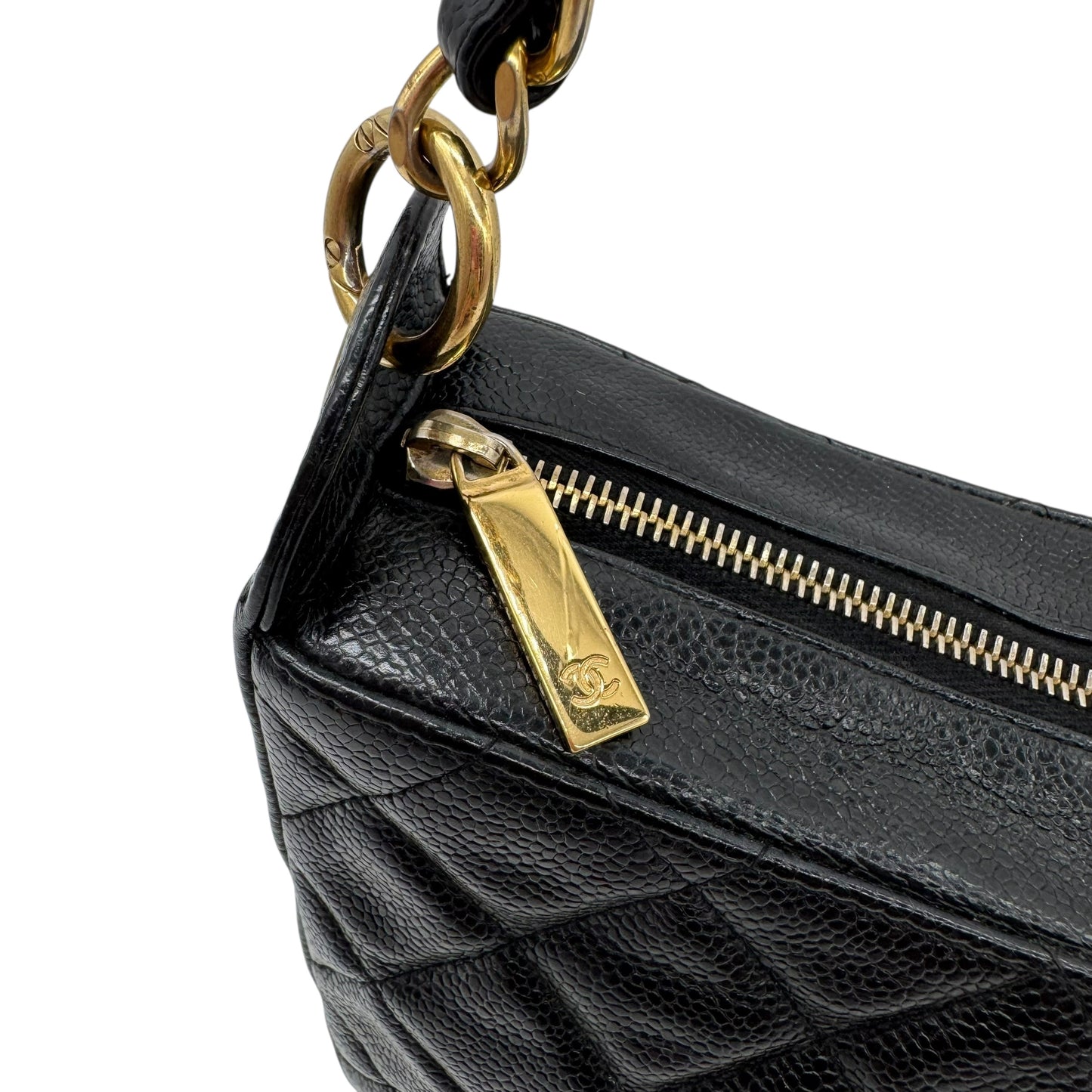 Chanel Black Caviar Leather Matelasse Quilted CC Logo Shoulder Bag 2004-05 - Outfit Repeater