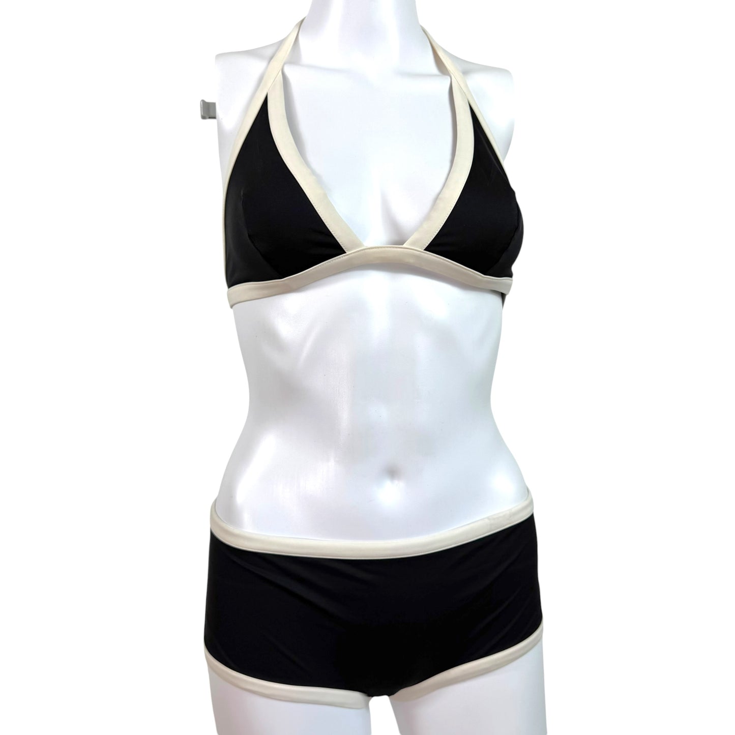 D&G Dolce & Gabbana Black & White Boyshort & Triangle Bikini Set