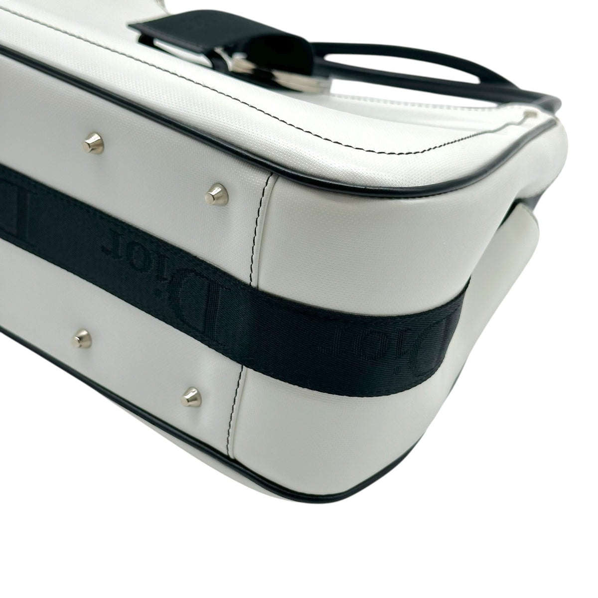 Christian Dior Shoulder Bag White Leather Crystal Accent