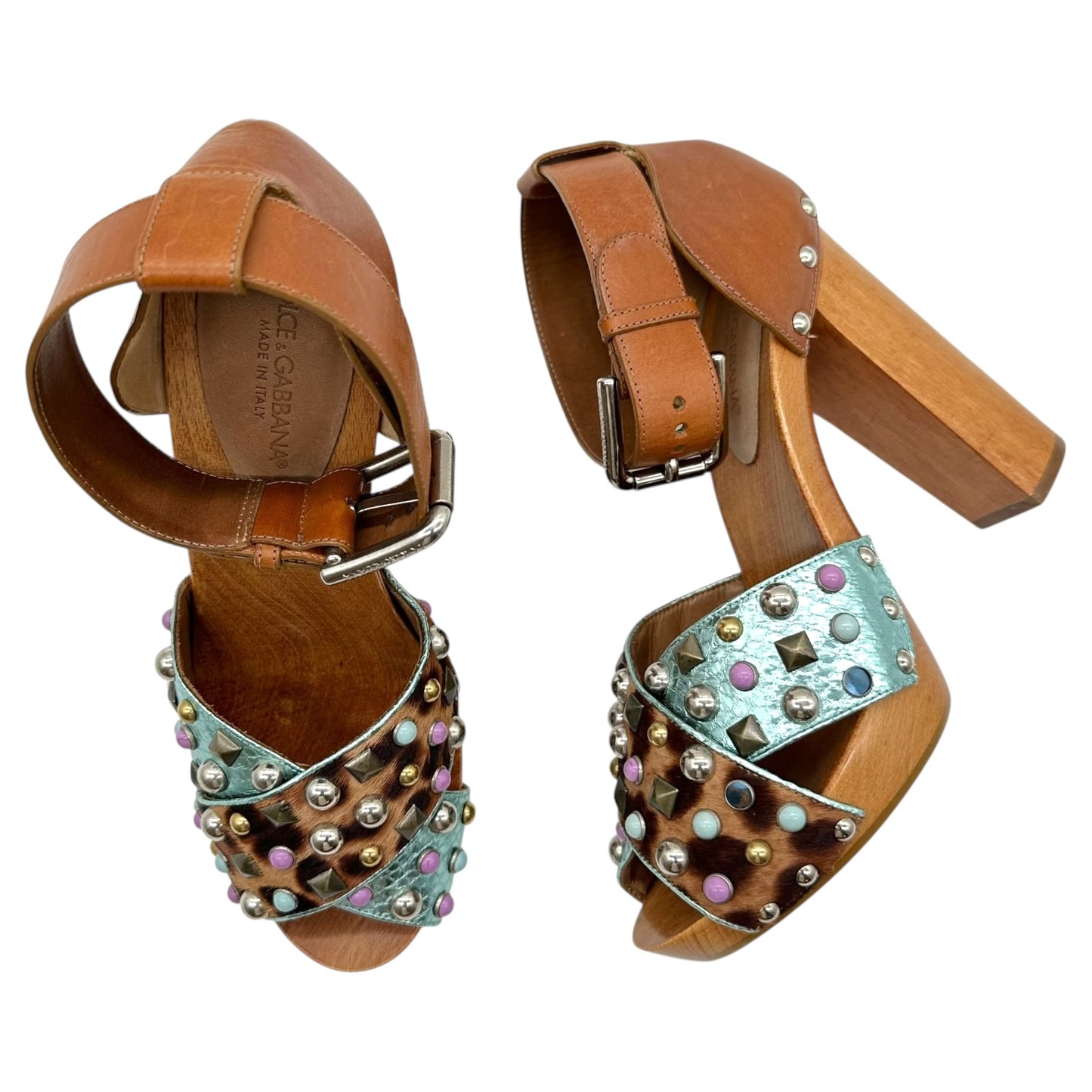 Dolce & Gabbana Studded Leopard Wooded Platform Heels