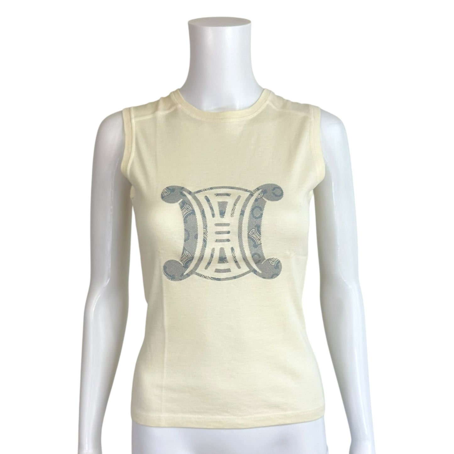 Celine Ivory & Blue Triomphe Monogram Logo Tank