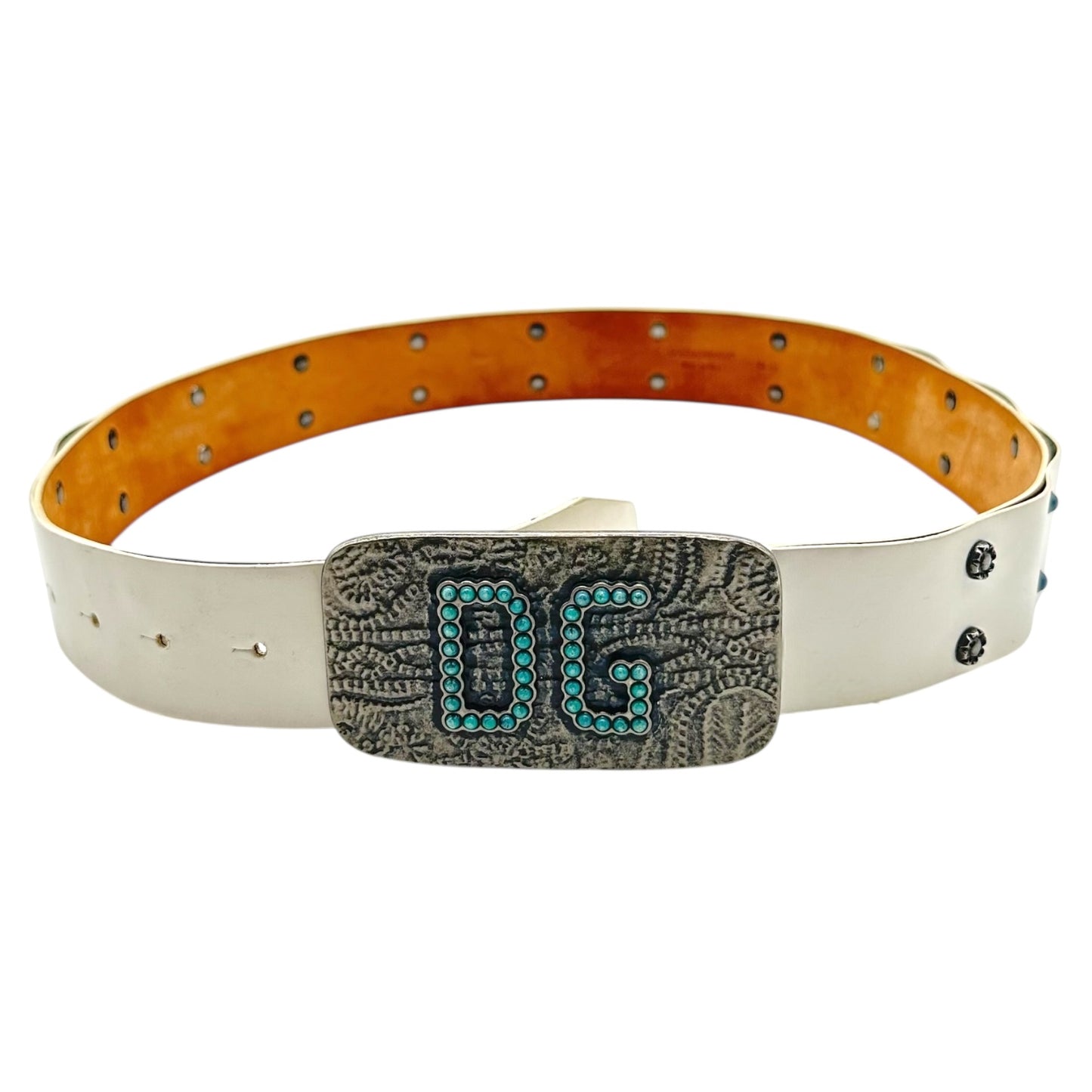 Dolce & Gabbana White & Turquoise Studded Logo Belt