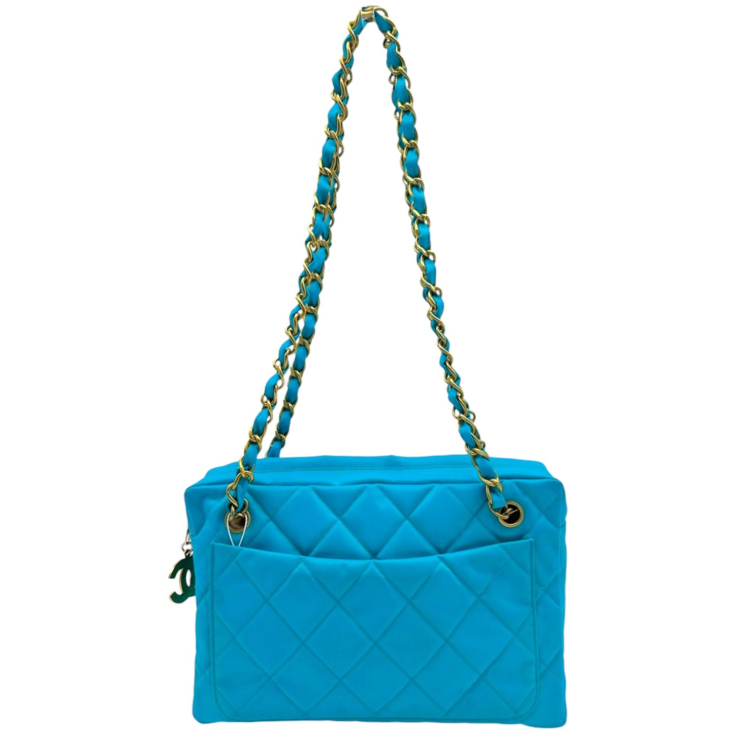 Chanel Bright Turquoise & Gold Matelasse Quilted Nylon Shoulder Bag 1991-94