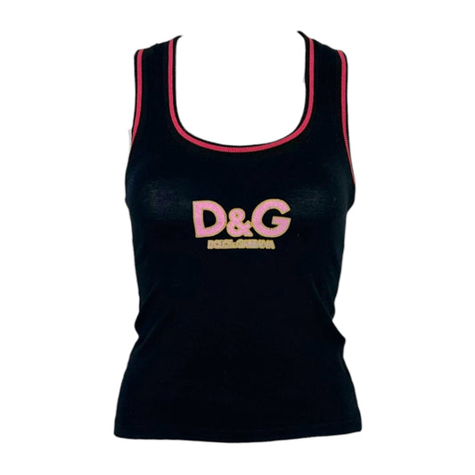 D&G Dolce & Gabbana Black & Pink Logo Tank Top
