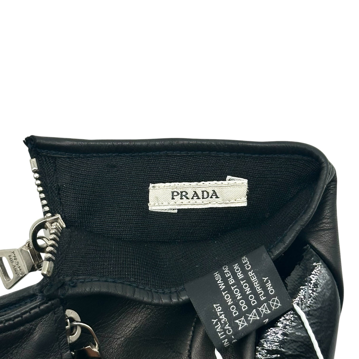 Prada Black Patent Leather Lambskin Zippered Gloves