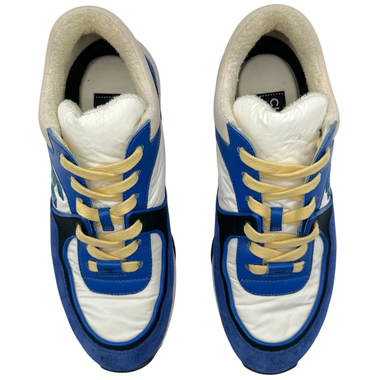 Chanel Cobalt Blue Butter Yellow Logo Sneakers