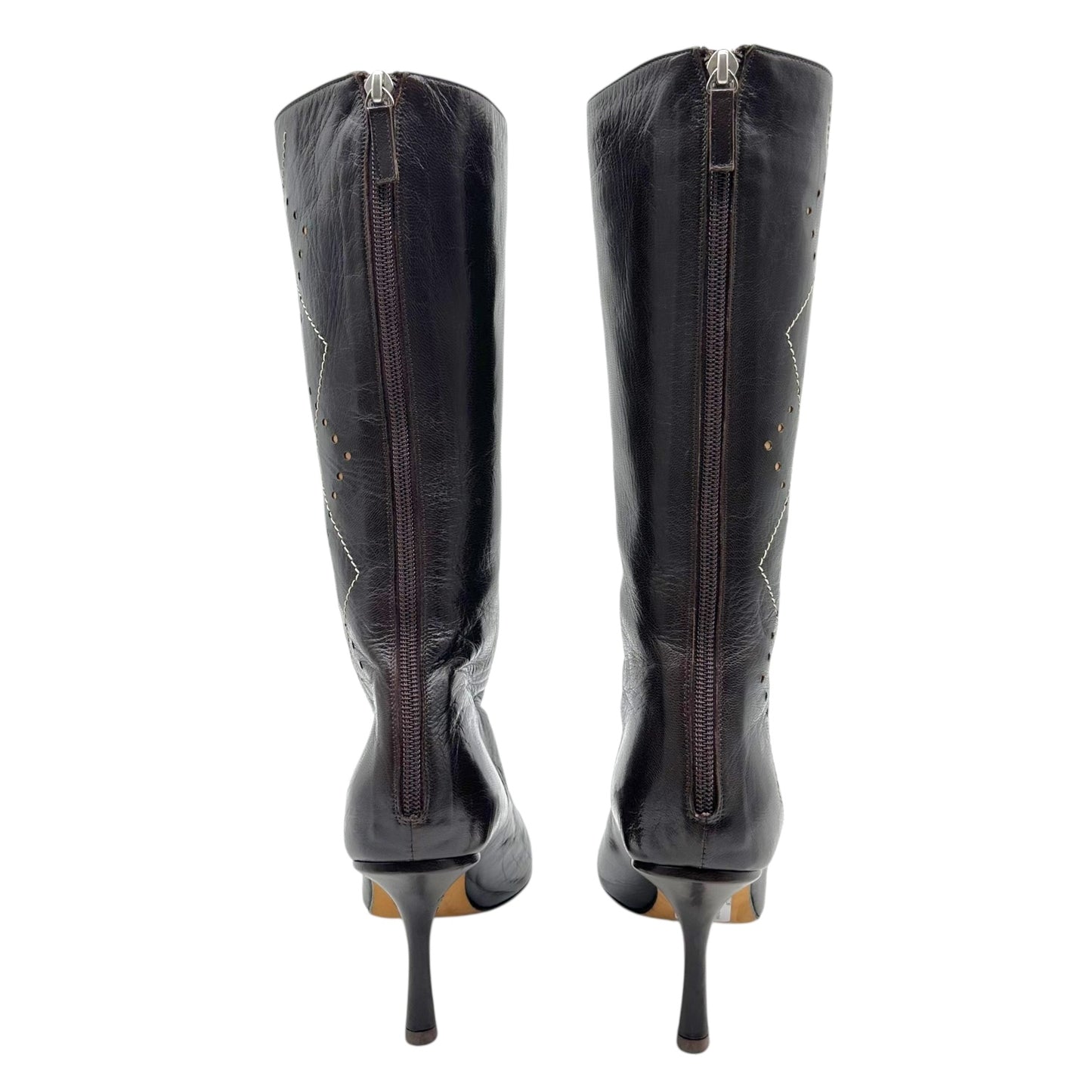 Jimmy Choo Brown Argyle Embroidered Pointed Toe Boots