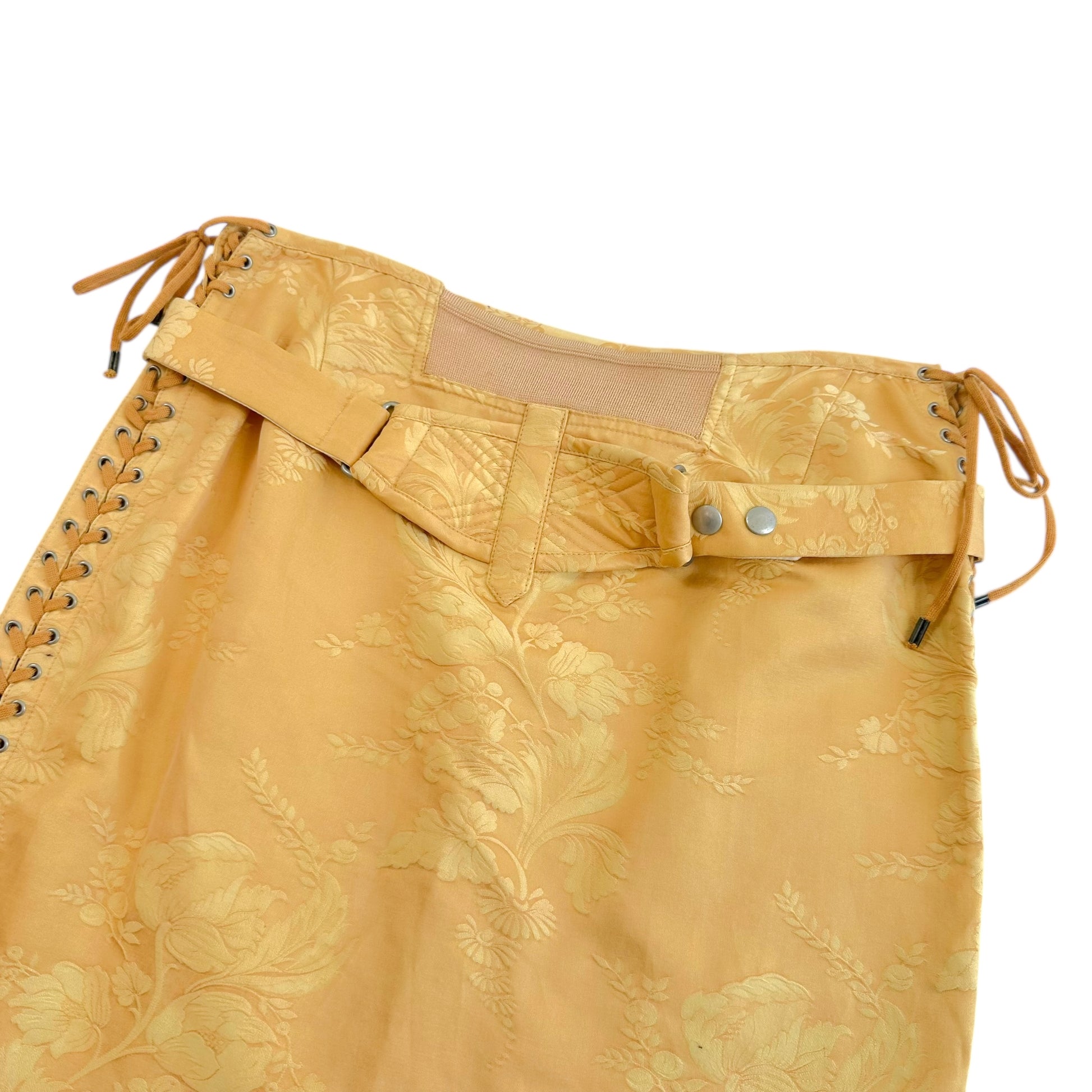 Jean Paul Gaultier Yellow Jacquard Lace Up Midi Skirt - Outfit Repeater