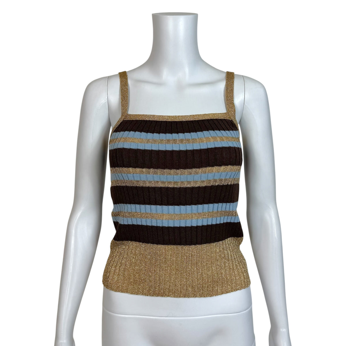 D&G Dolce & Gabbana Gold & Light Blue Striped Knit Crop Tank