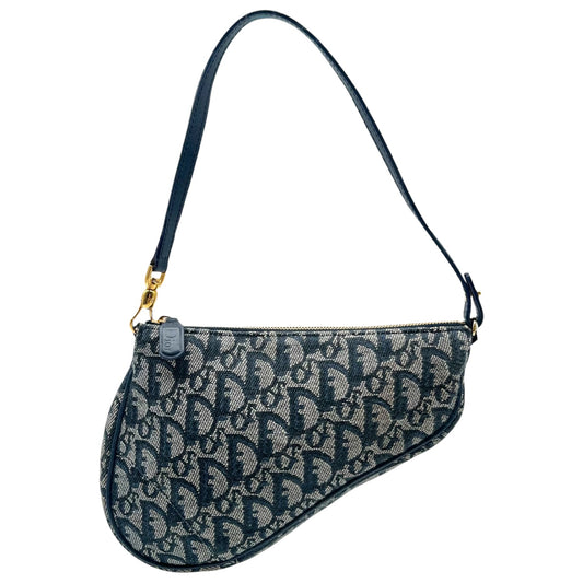 Christian Dior Mini Saddle Pochette Bag Navy Blue Trotter