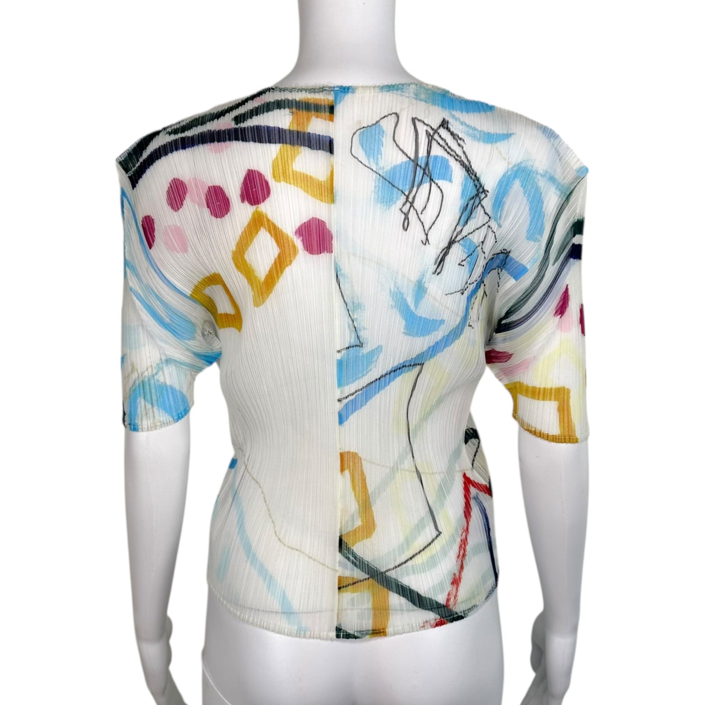 Issey Miyake Pleats Please Multicolor Printed Pleated Mesh Short Sleeve Cardigan