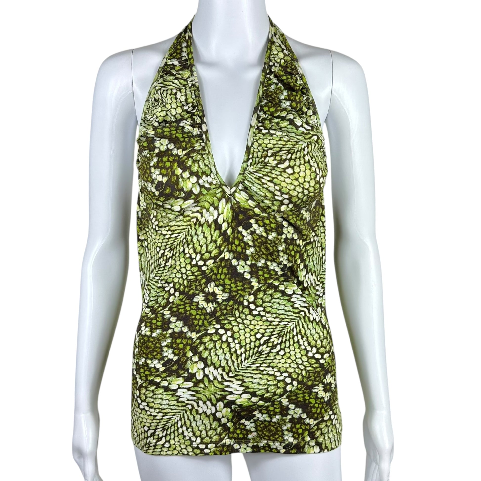 Just Cavalli Roberto Cavalli Green Snake Print Halter Top - Outfit Repeater