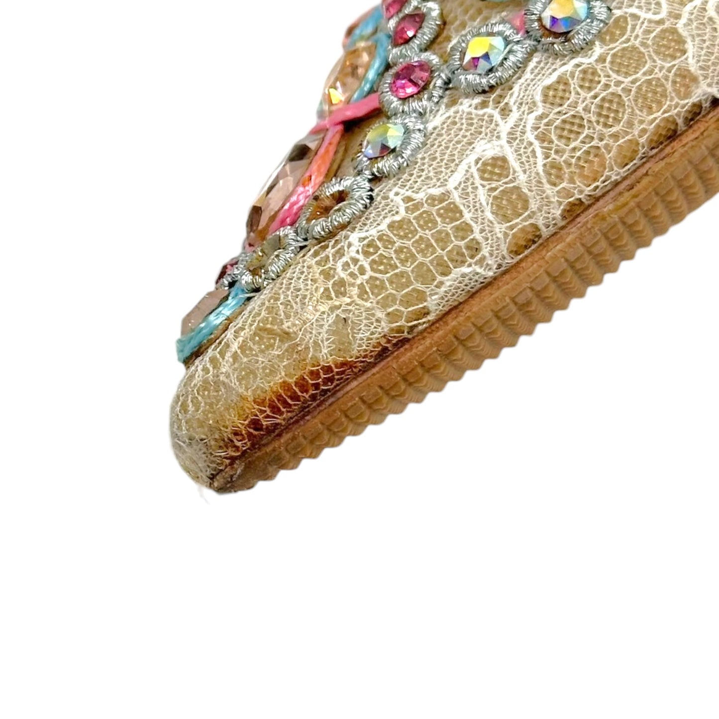 Rene Caovilla Slingback Heels Multicolor Crystal Beige Lace
