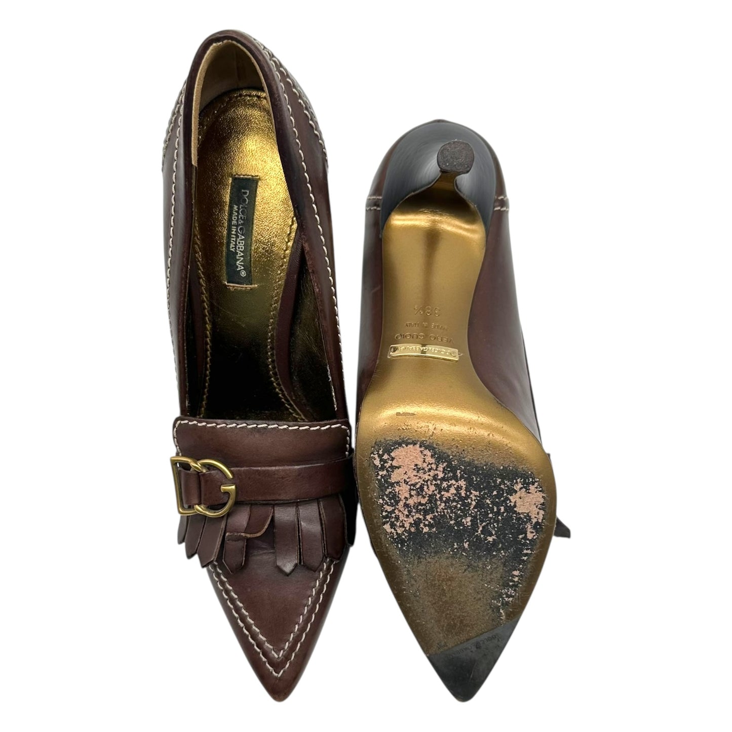 Dolce & Gabbana Brown Leather Heeled Loafers