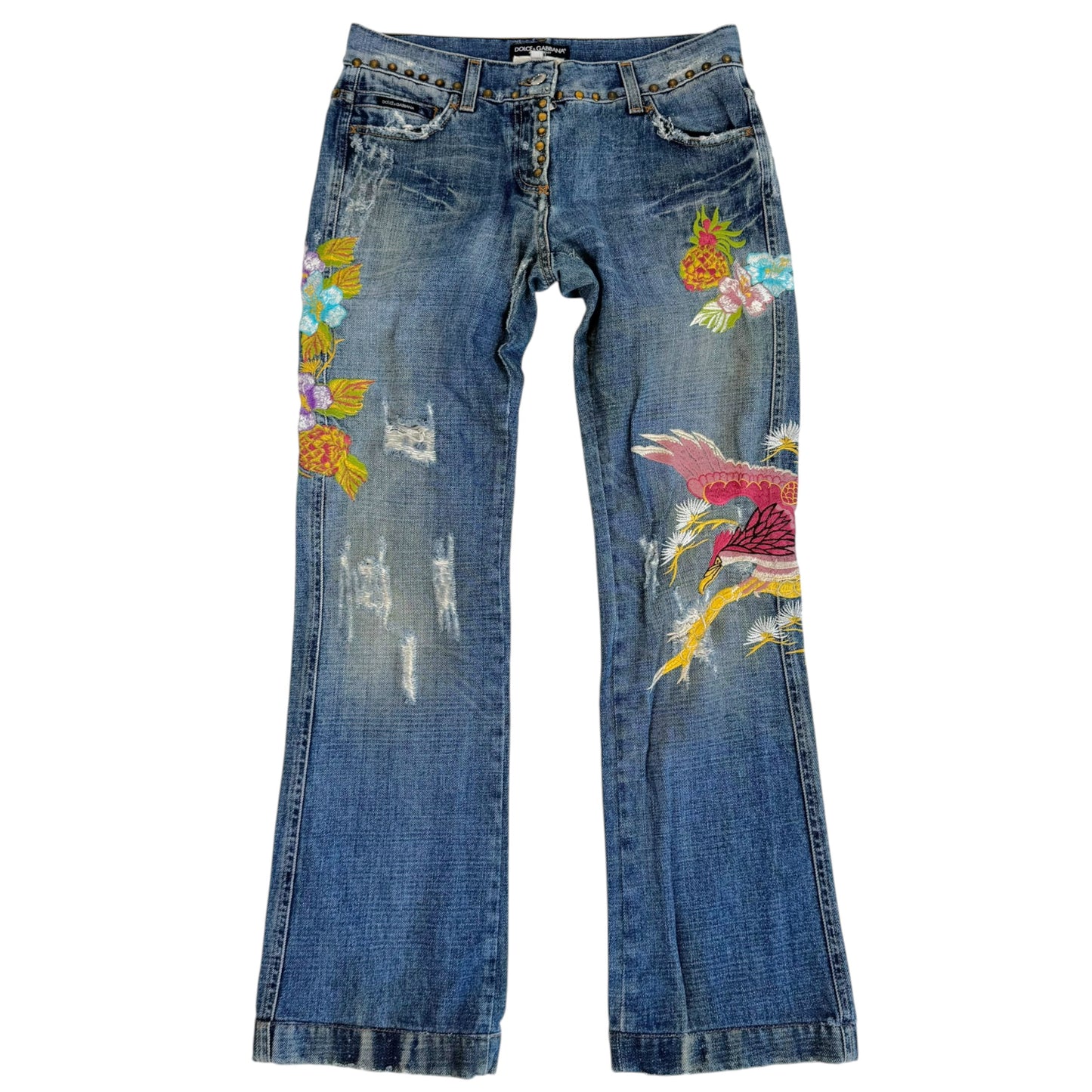 Dolce & Gabbana Hawaii Studded & Embroidered Jeans