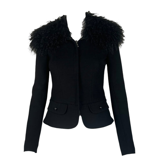 Dolce & Gabbana Black Wool Jacket w/ Mongolian Fur Collar