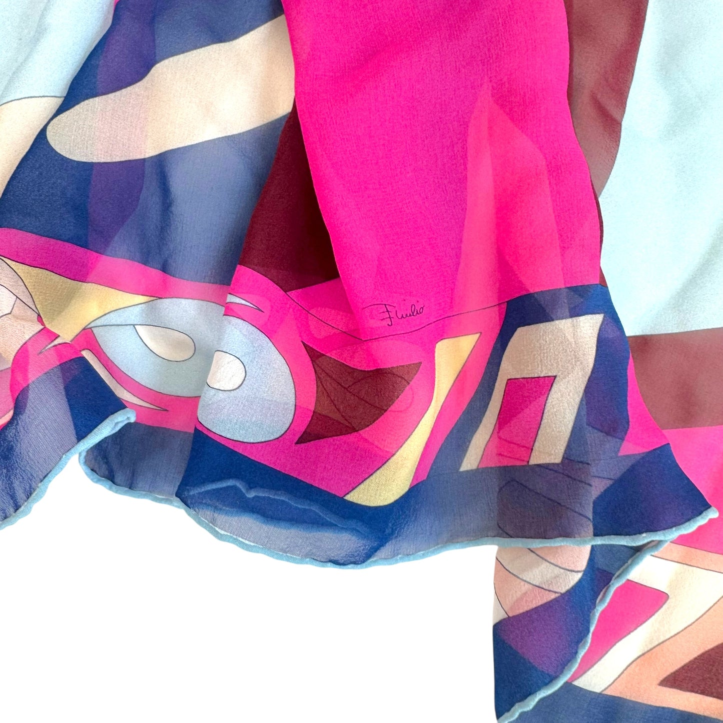 Emilio Pucci Pink & Blue Sheer Printed XL Silk Square Scarf