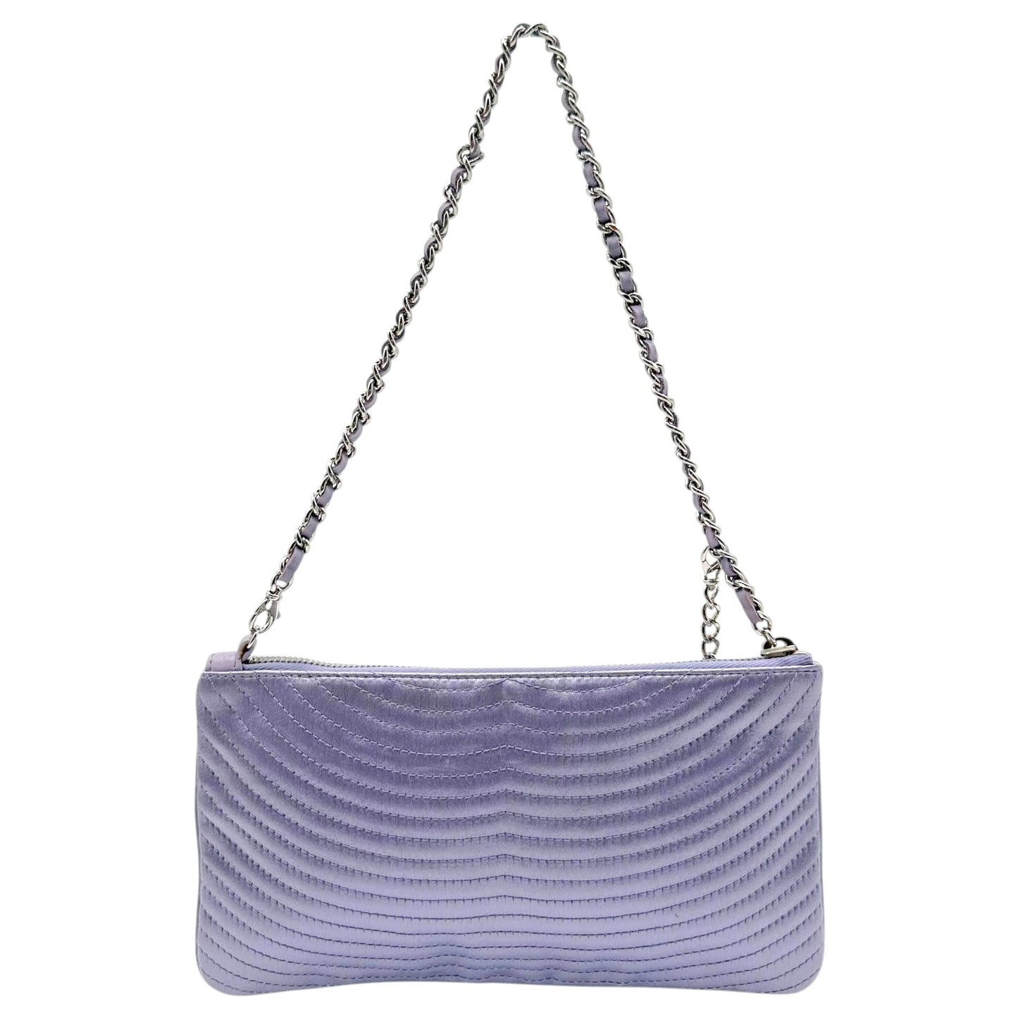 Chanel Silk Pochette Bag Light Purple Embroidered Logo