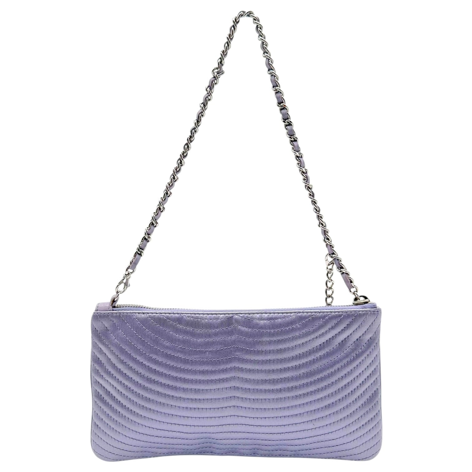 Chanel Silk Pochette Bag Light Purple Embroidered Logo
