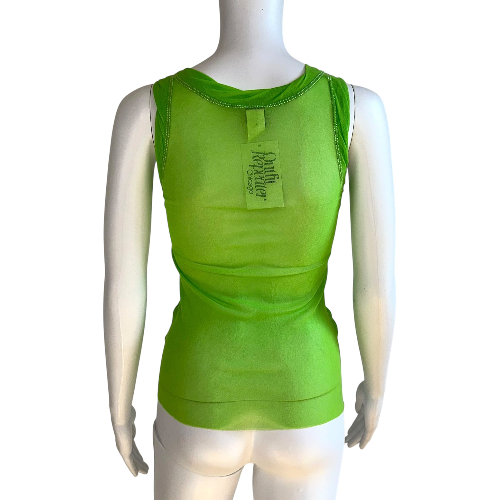 Jean Paul Gaultier Soleil Bright Green Lace Up Mesh Tank Top - Outfit Repeater