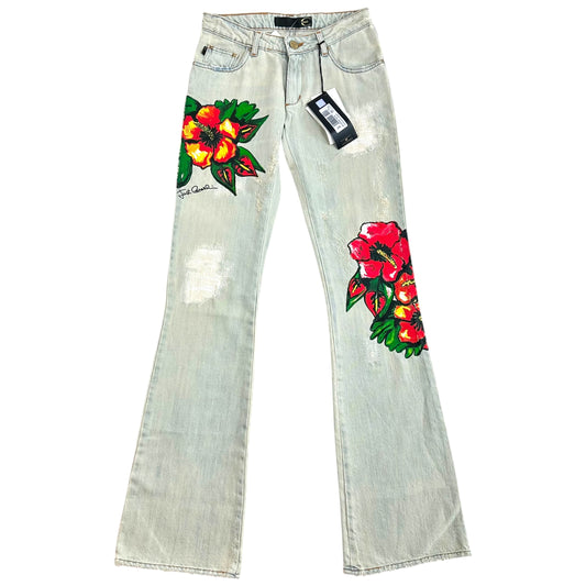 Just Cavalli Roberto Cavalli Hibiscus Embroidered Jeans NEW