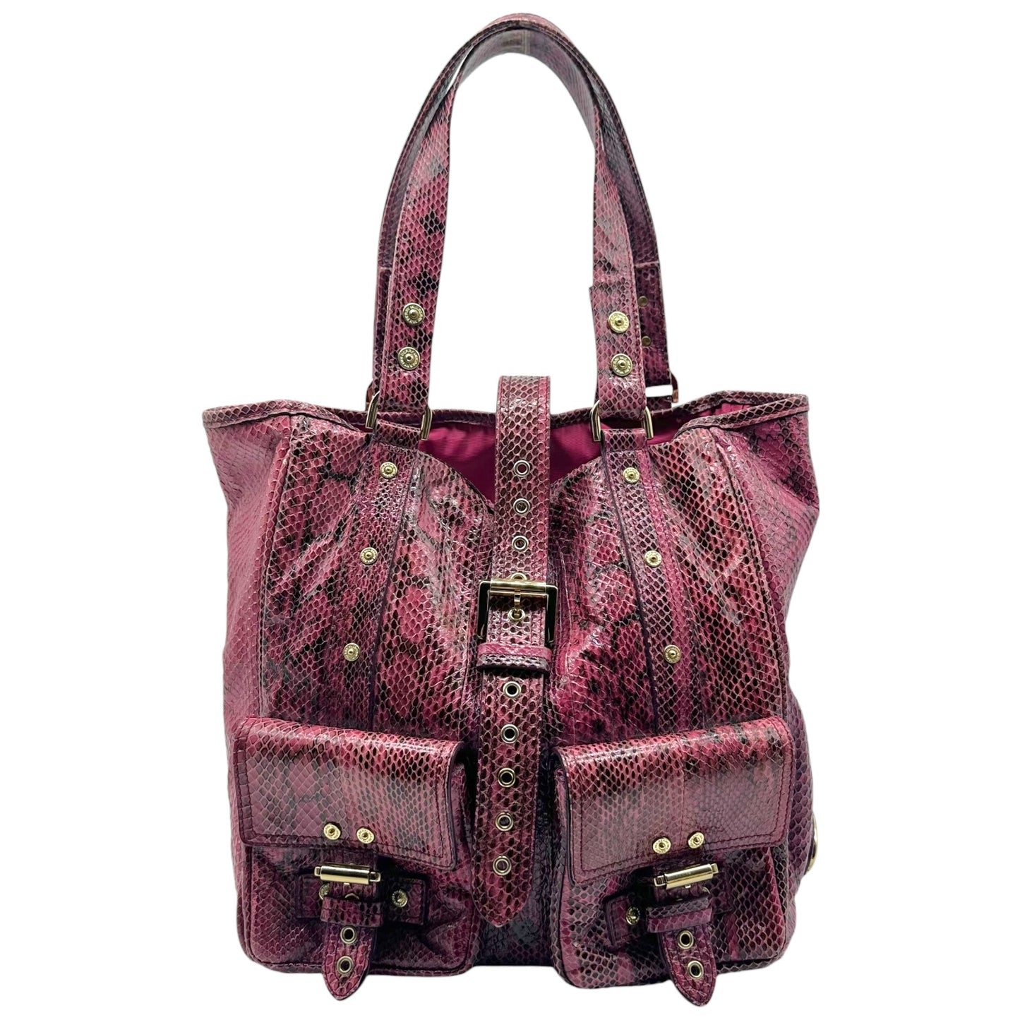 Mulberry Pink & Black Python Studded Roxanne Tote Bag