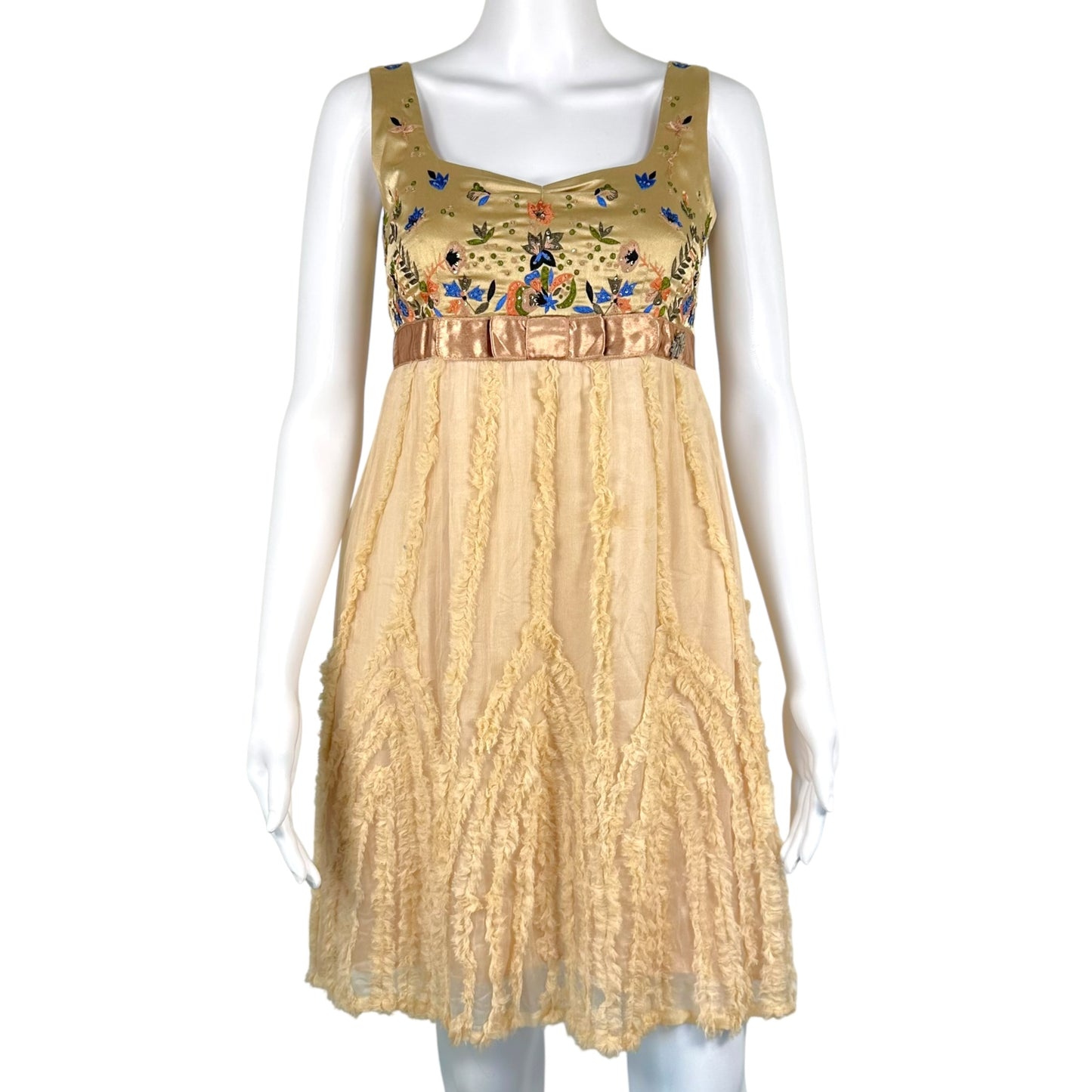 Galliano Ivory Silk Floral Beaded Mini Dress